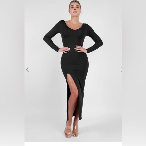 Popilush Shapewear Long Sleeve V-Neck Low Back Slimming MaxiDress Size 3XL (152) - Picture 1 of 9